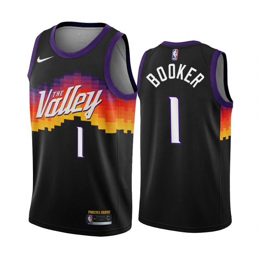 Men Phoenix Suns 1 devin booker black city edition the valley 2020 nba jersey